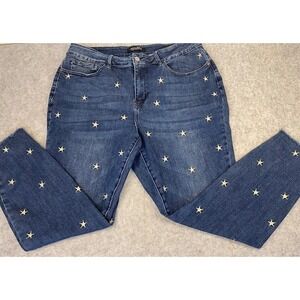 Judy Blue‎ Star Embroidered Skinny Fit Jeans Womens 18W Blue Denim Frayed Hem